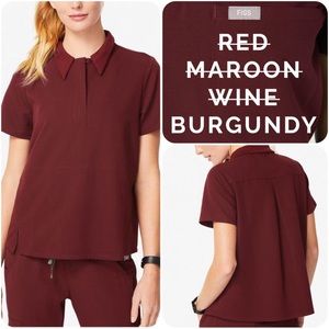 FIGS (M) Igava Burgundy Top • Medium • Short Sleeve Polo collar top